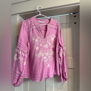 Gorgeous pink linen embroidered tunic